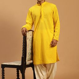 SHRESTHA BY VASTRAMAY Men Ethnic Motifs Embroidered Chikankari Kurta with Patiala-picture-27
