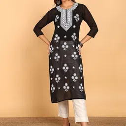 TOP N THREAD Floral Yoke Design Mirror Work Floral Georgette Kurta-image-37