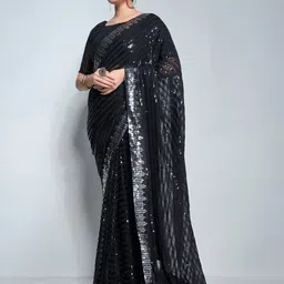 Mitera Embellished Sequinned Pure Georgette Saree-picture-15
