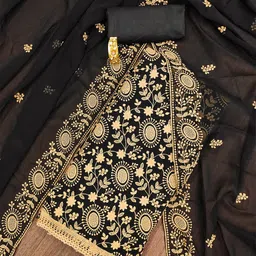 SHADOW & SAINING Ethnic Motifs Embroidered Silk Georgette Unstitched Dress Material-image-46