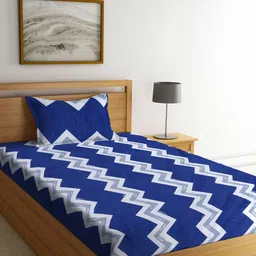 Arrabi Blue & White Striped 300 TC Single Bedsheet with 1 Pillow Covers-picture-34