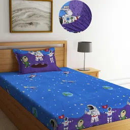 Arrabi Blue Graphic 300 TC Single Bedsheet with 1 Pillow Covers-image-14