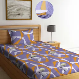 Arrabi Grey Graphic 300 TC Single Bedsheet with 1 Pillow Covers-image-29
