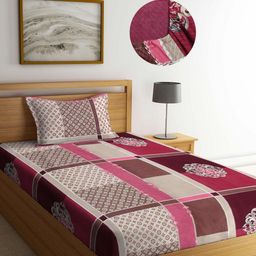 Arrabi Multicoloured Ethnic Motifs 300 TC Single Bedsheet with 1 Pillow Covers-70