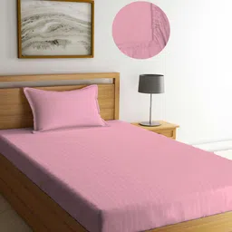 Arrabi Pink Striped 300 TC Single Bedsheet with 1 Pillow Covers-16