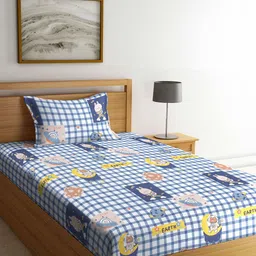 FABINALIV Blue & White Cartoon Characters 300 TC Single Bedsheet With Pillow Cover-image-26