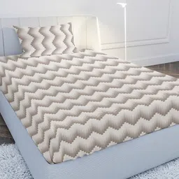 MAYFAIR HOMES LONDON Beige & White Striped 180 TC Single Bedsheet with 1 Pillow Covers-picture-11