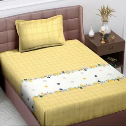 FABINALIV Yellow & White Geometric 300 TC Single Bedsheet with 1 Pillow Cover-image-67