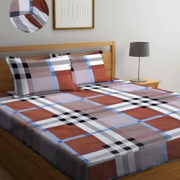 Arrabi Brown & White Geometric 300 TC King Bedsheet with 2 Pillow Covers-image-83