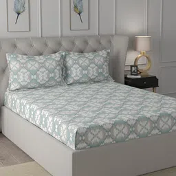 In-House by maspar Blue Geometric Printed 200 TC Queen Bedsheet with 2 Pillow Cover-image-57