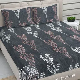 FABINALIV Grey & White Floral 300 TC King Bedsheet with 2 Pillow Covers-image-16