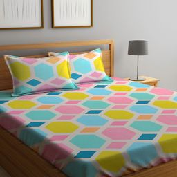 Home Sizzler Multi Color Geometric 144 TC Queen Double Bedsheet with 2 Pillow Covers-image-33