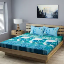 ROMEE Multicoloured Fitted and Flat 210 TC Cotton King Bedsheet with 2 Pillow Covers-14