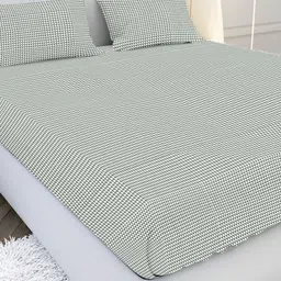 MAYFAIR HOMES LONDON Green & White Geometric 210 TC King Bedsheet with 2 Pillow Covers-picture-28