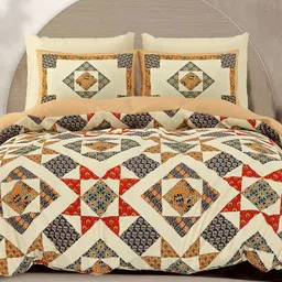 LIVING ROOTS Cream & Red Geometric Pure Cotton 300 TC King Bedsheet with 2 Pillow Covers-image-88