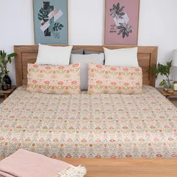 Baarno Peach & Green Ethnic Motifs 220 TC Cotton King Bedsheet with 2 Pillow Covers-picture-23