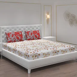 Moca By Monte Carlo Off White & Brown Floral 104 TC 2 Queen Bedsheet with 4 Pillow Covers-image-70