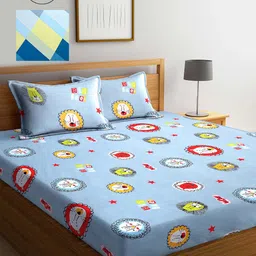 KLOTTHE Multicoloured Cartoon Characters 210 TC 2 Queen Bedsheet with 4 Pillow Covers-image-65