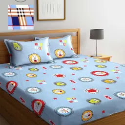 KLOTTHE Navy Blue & Red Cartoon Characters 210 TC 2 King Bedsheet with 4 Pillow Covers-image-77
