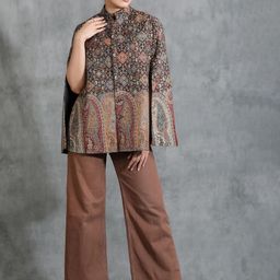 DUSALA INDIA Women Geometric Woollen Longline Tailored Jacket with Embroidered-15