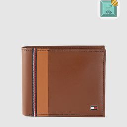Tommy Hilfiger Men Brown Striped Detail Leather Two Fold Wallet with RFID-image-43