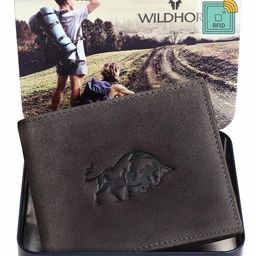 WildHorn Men Grey & Black Graphic Printed Leather Two Fold Wallet with RFID-25