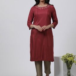 W Women Ethnic Motifs Printed Regular Thread Work Kurta With Trousers-0