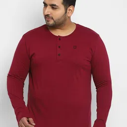 Urbano Plus Men Maroon Henley Neck T-shirt-image-35