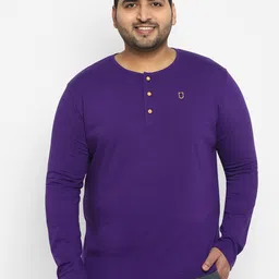 Urbano Plus Men Purple Henley Neck Applique T-shirt-image-33