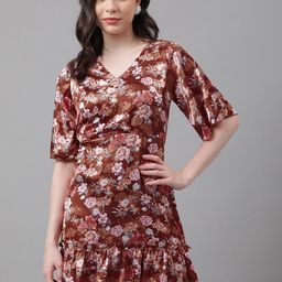 TRYMISFIT Floral Printed Flared Sleeves Cotton A-Line Dress-image-95