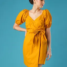 Globus Puff Sleeve Wrap Dress-image-32