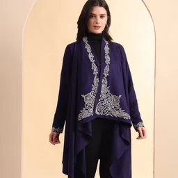 Zamour Women Embroidered Longline Button Shrug-29