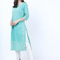 Vishudh Women Blue & Yellow Floral Printed Kurta-image-99