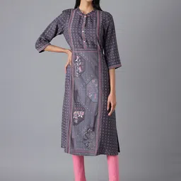 AURELIA Women Grey Geometric Printed Kurta-image-74