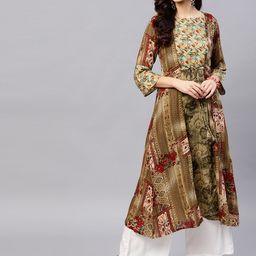 Ives Women Ethnic Motifs Printed A-Line Kurta-image-100