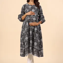 Ikk Kudi by Seerat Ethnic Motifs Printed Puff Sleeves Anarkali Maternity Cotton Kurta-image-90