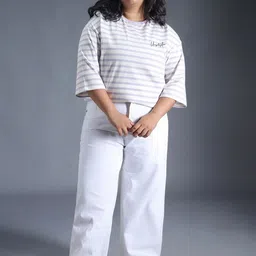 Freeform by High Star Plus Size Striped Drop-Shoulder Sleeves Oversized T-Shirt-image-23