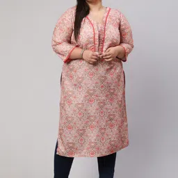 Jaipur Kurti Plus Size Floral Printed V-Neck Kurta-41