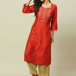 Rangriti Geometric Printed Notch Neck Straight Kurta-19