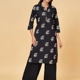 RANGMANCH BY PANTALOONS Floral Printed Mandarin Collar Straight Kurta-image-92