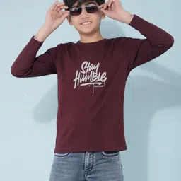 Crimsoune Club Boys Varsity Printed Henley Neck Extended Sleeves Slim Fit T-shirt-image-98