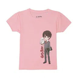 Harry Potter by Wear Your Mind Girls Pink & Grey Printed Pure Cotton T-shirt-image-66