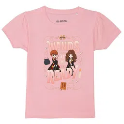 Harry Potter by Wear Your Mind Girls Pink & Black Printed Pure Cotton T-shirt-image-8