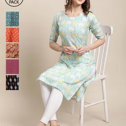 1 Stop Fashion Women Pack of 6 Printed Thread Work Summer Sheers Crepe Kurta-image-76
