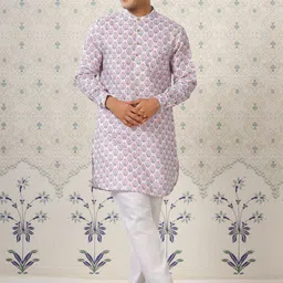 Ode by House of Pataudi Floral Printed Mandarin Collar Kurta-image-87