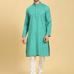 RAJUBHAI HARGOVINDAS Geometric Woven Design Pure Cotton Straight Kurta-image-58