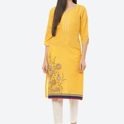 Rangriti Women Mustard Yellow Floral Thread Work Kurta-image-85