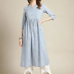 Varanga Women Blue Bandhani Printed Gotta Patti Anarkali Kurta-image-66