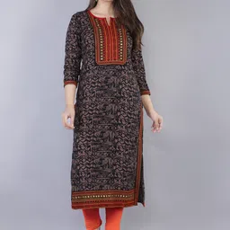 KALINI Women Brown Geometric Printed Flared Sleeves Thread Work Kurta-picture-45