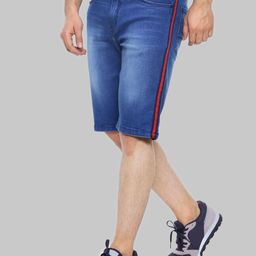 Campus Sutra Men Blue Mid-Rise Side Striped Washed Cotton Denim Shorts-image-82